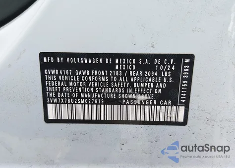 2025 Volkswagen Jetta 1.5T Se z USA, uszkodzony, nr VIN 3VW7X7BU2SM027619
